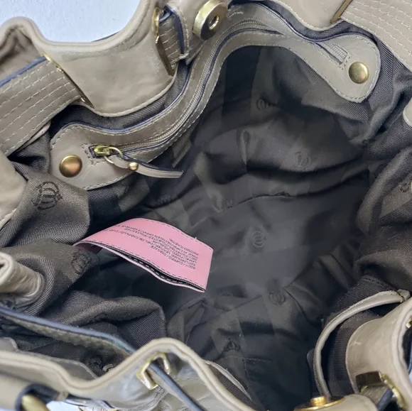 JUICY COUTURE Taupe Leather Satchel Shoulder Bag Handbag - Picture 9 of 12